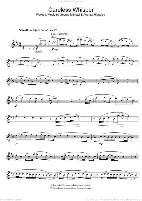 Careless Whisper sheet music by George Michael. Sheet music arranged for Piano/Vocal/Chords, Singer Pro, and Instrument/Vocal/Chords in D Minor (transposable). ... Premium member today and receive 24 titles per year plus take 15% off all digital sheet music purchases and get PDFs included with every song! ... Voice, range: D4-D6 Alto …
